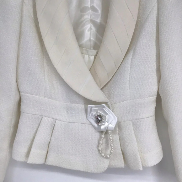 E’cole De Paris Women’s Crepe Blazer Formal Jacket Flower Detail Ivory Size S - Picture 4 of 9